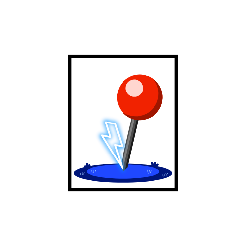 A logo featuring a red pushpin positioned above a blue spot witha light blue lightning bolt converging toward the spot. This design symbolizes a user's physical location and fast service, reflecting the website www.fast help near me .com